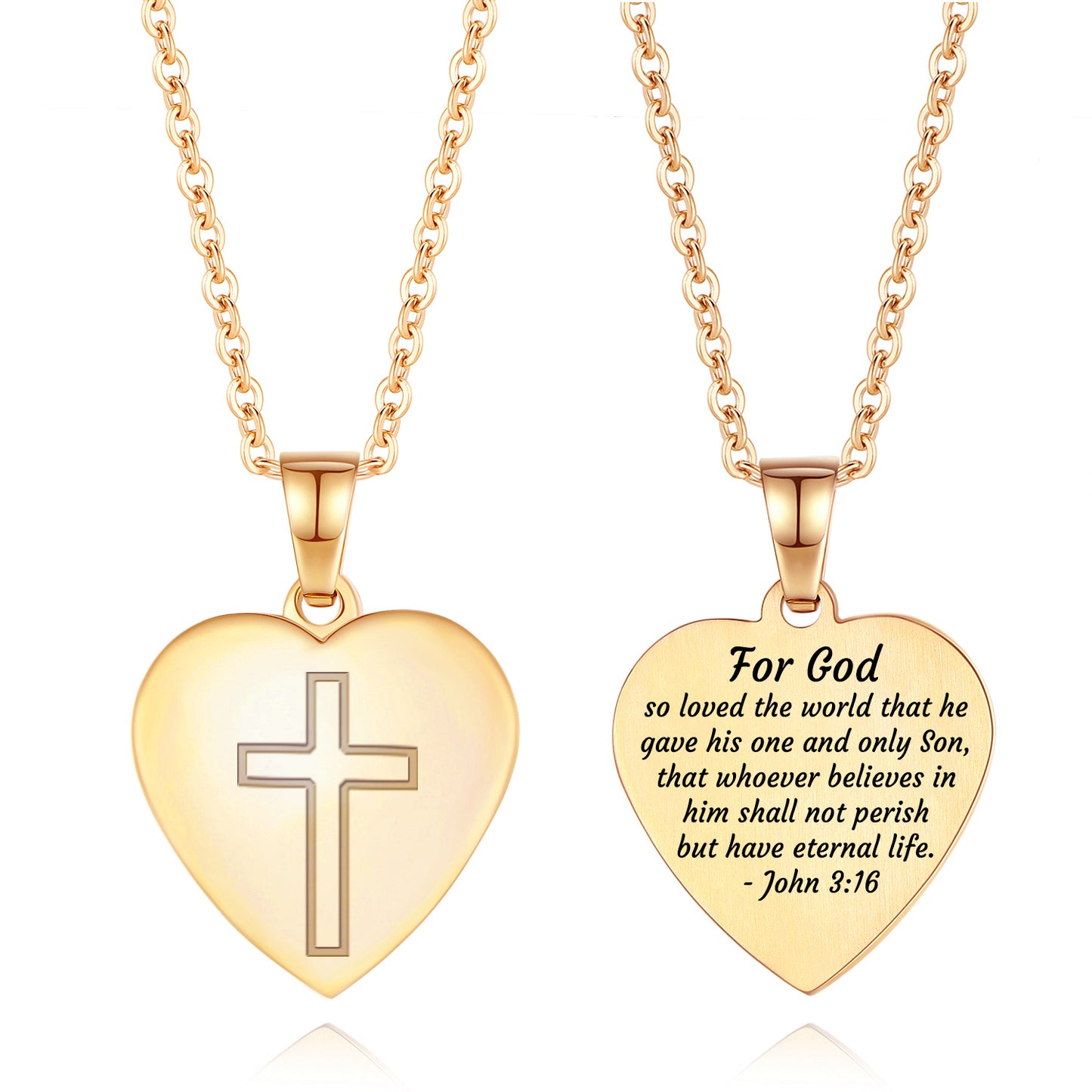 Heart Cross Pendant Necklace Engraved Bible Verses - Great Christian Gift for Women at Christmas, New Year, Birthdays and Baptisms