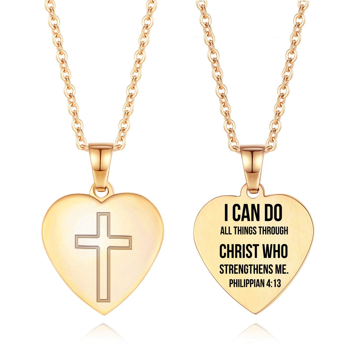 Heart Cross Pendant Necklace Engraved Bible Verses - Great Christian Gift for Women at Christmas, New Year, Birthdays and Baptisms