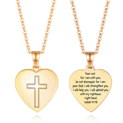 Heart Cross Pendant Necklace Engraved Bible Verses - Great Christian Gift for Women at Christmas, New Year, Birthdays and Baptisms