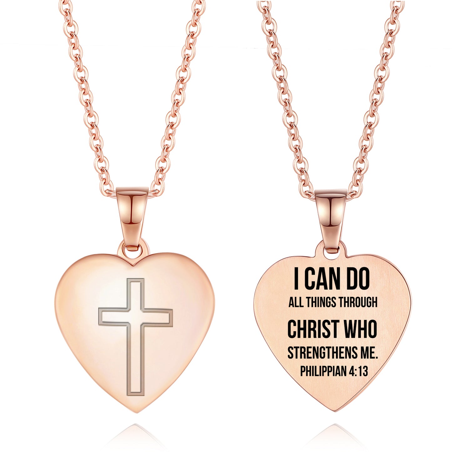 Heart Cross Pendant Necklace Engraved Bible Verses - Great Christian Gift for Women at Christmas, New Year, Birthdays and Baptisms