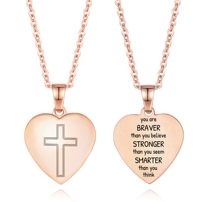 Heart Cross Pendant Necklace Engraved Bible Verses - Great Christian Gift for Women at Christmas, New Year, Birthdays and Baptisms