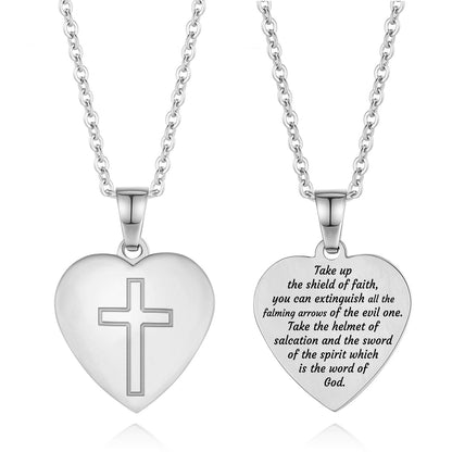 Heart Cross Pendant Necklace Engraved Bible Verses - Great Christian Gift for Women at Christmas, New Year, Birthdays and Baptisms