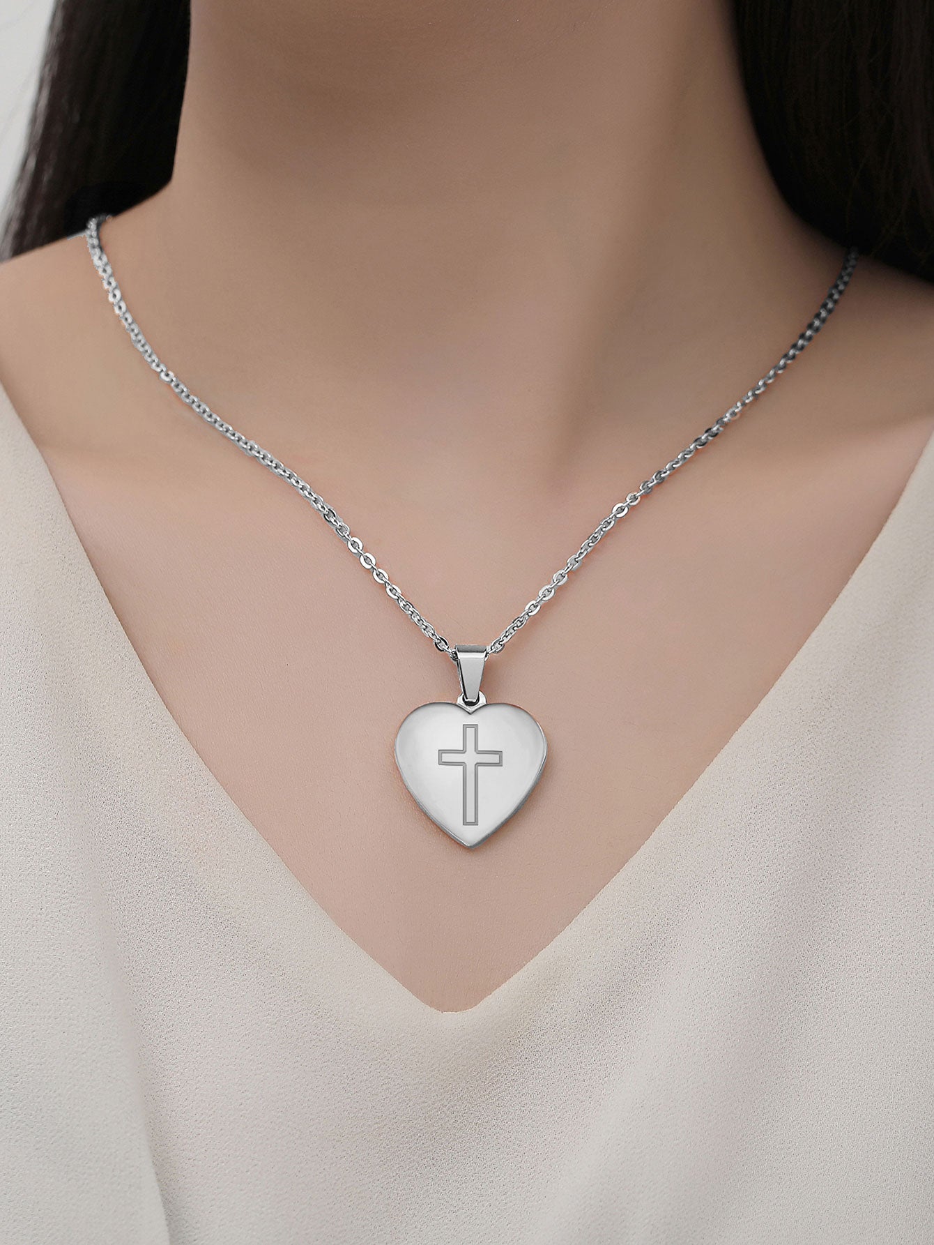 Stainless Steel Christian Cross Heart Bible Verse Necklace-Inspirational Faith Gift for Women Teen Girl