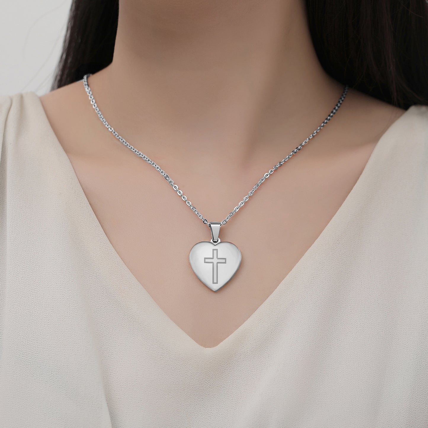 Heart Cross Pendant Necklace Engraved Bible Verses - Great Christian Gift for Women at Christmas, New Year, Birthdays and Baptisms