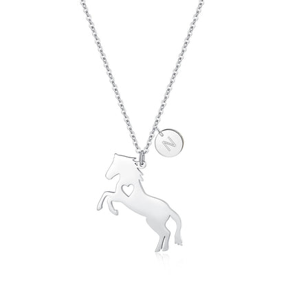 Charming Stainless Steel Horse Necklace - Horse Pendant with 26 Initials, Ideal Gift for Girls, Women, and Horse Enthusiasts of All Ages