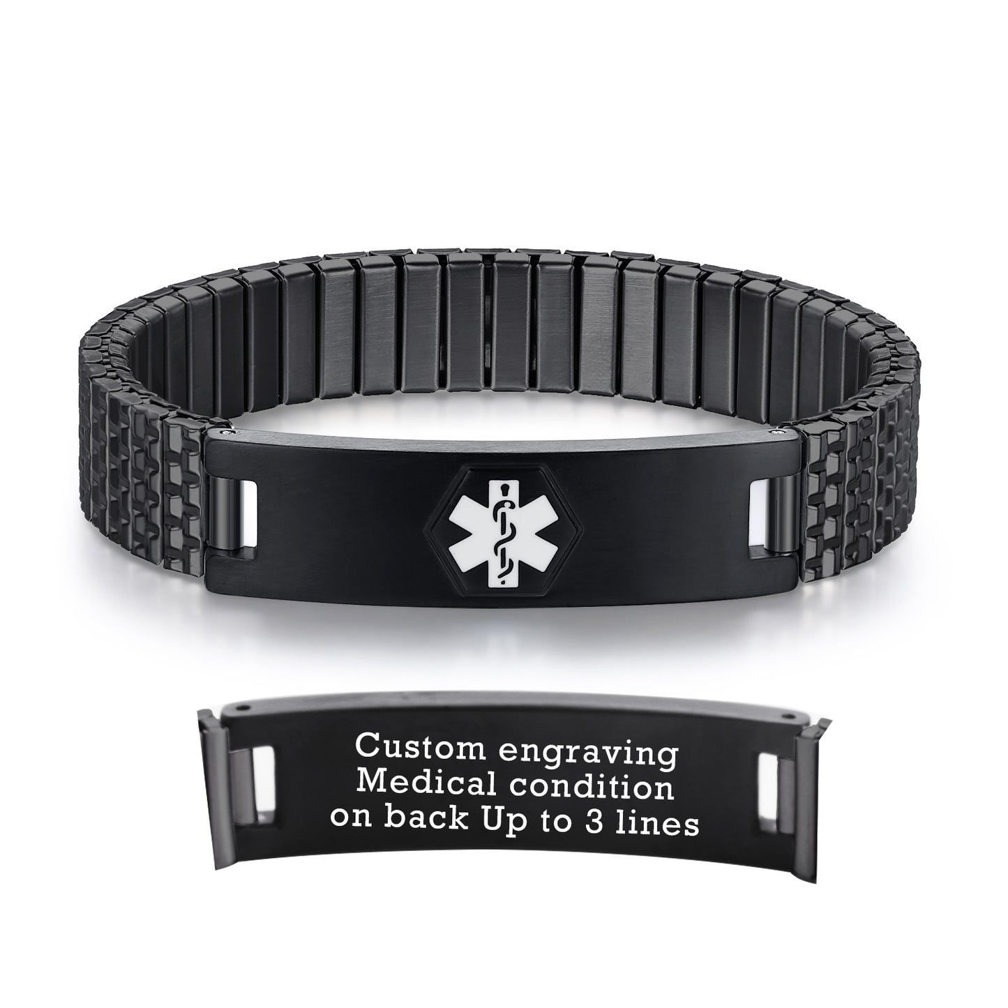 Stretch Medical Alert Bracelets for Men with Free engraving