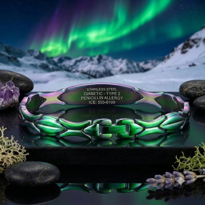 Aurora Green Medical id bracelet for women with Free Customize Engraving - Custom 316L Stainless Steel, Waterproof