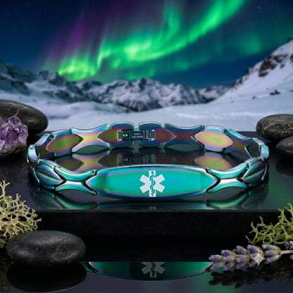Aurora Green Medical id bracelet for women with Free Customize Engraving - Custom 316L Stainless Steel, Waterproof