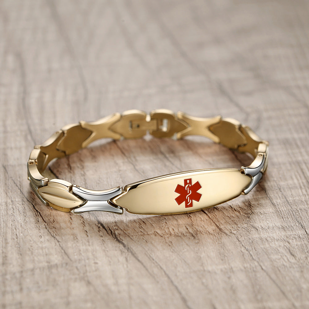 Medical ID Bracelet for Women | Free Engraving | S-Link Shiny Steel | LinnaLove