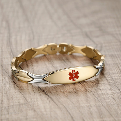 Medical ID Bracelet for Women | Free Engraving | S-Link Shiny Steel | LinnaLove