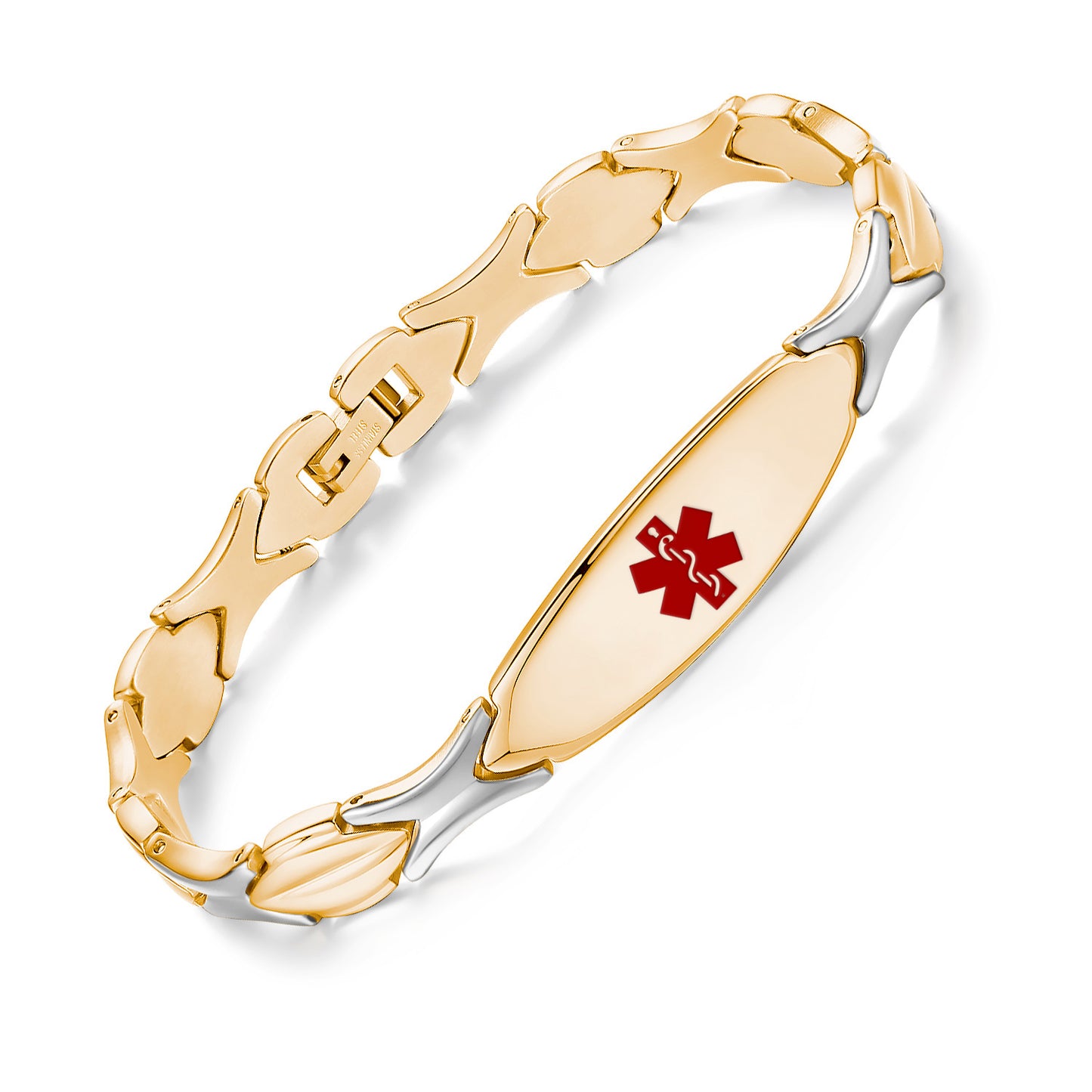 Medical ID Bracelet for Women | Free Engraving | S-Link Shiny Steel | LinnaLove