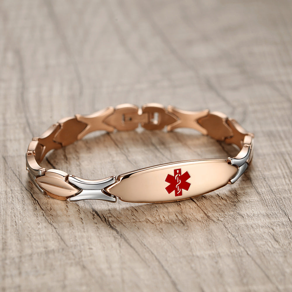 Medical ID Bracelet for Women | Free Engraving | S-Link Shiny Steel | LinnaLove