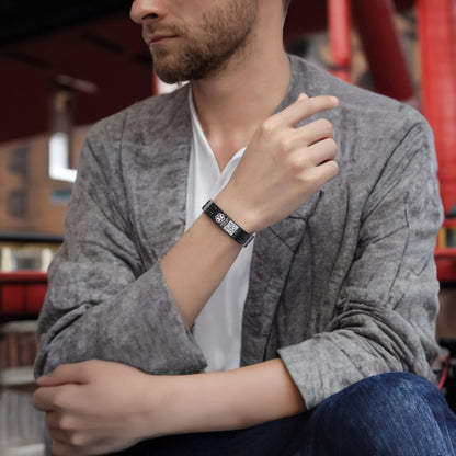 QR code medical id bracelet for men and boy-Black stainelss steel medical alert bracelet