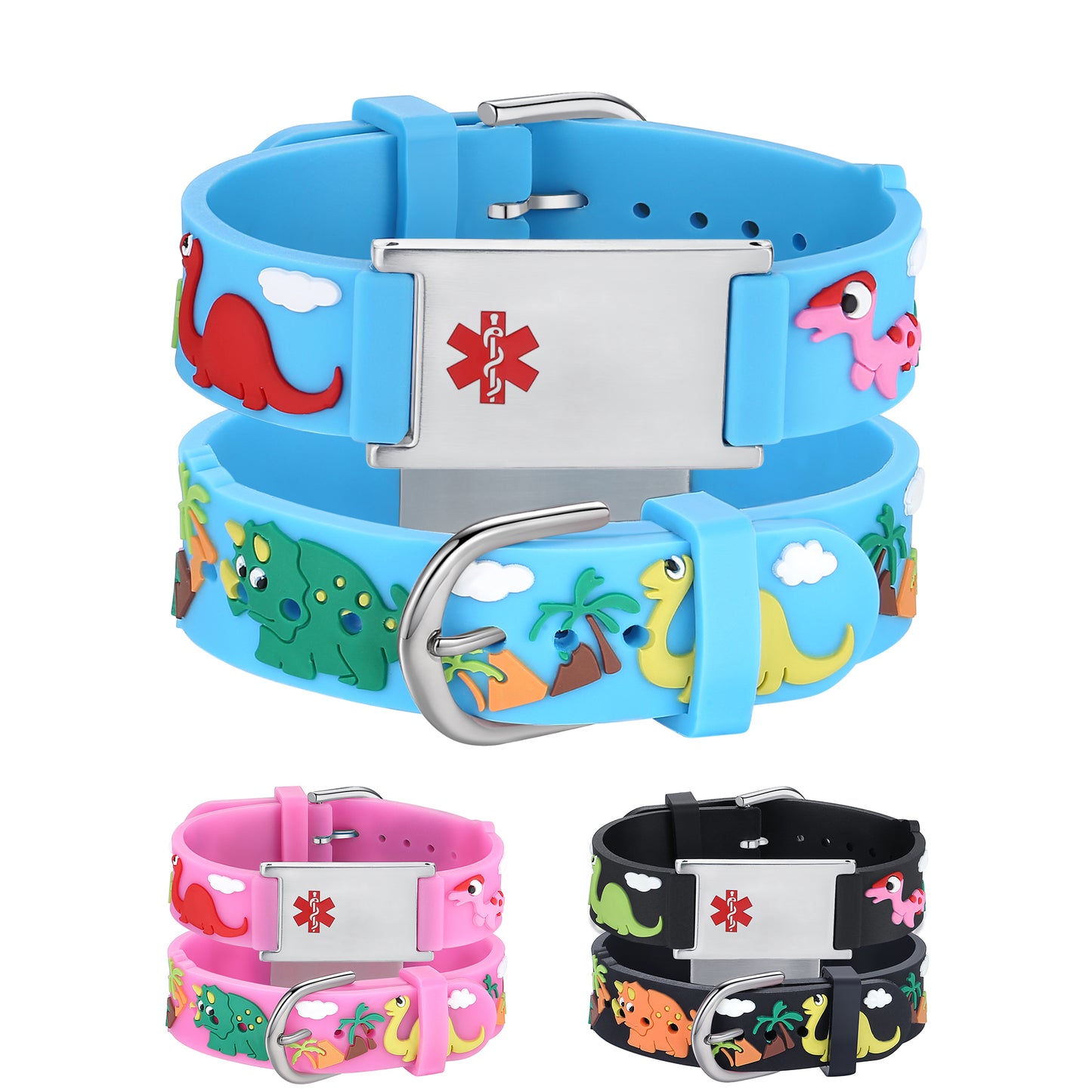 Cartoon dinosaur Medical Alert Bracelet for boys and girls kids with Free Custom engraving