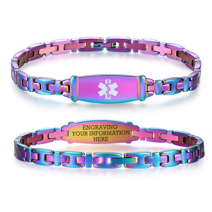 Fashion Lady Stainless steel Medical Alert id Bracelets with Free Engraving