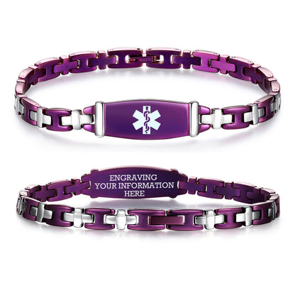 Fashion Lady Stainless steel Medical Alert id Bracelets with Free Engraving