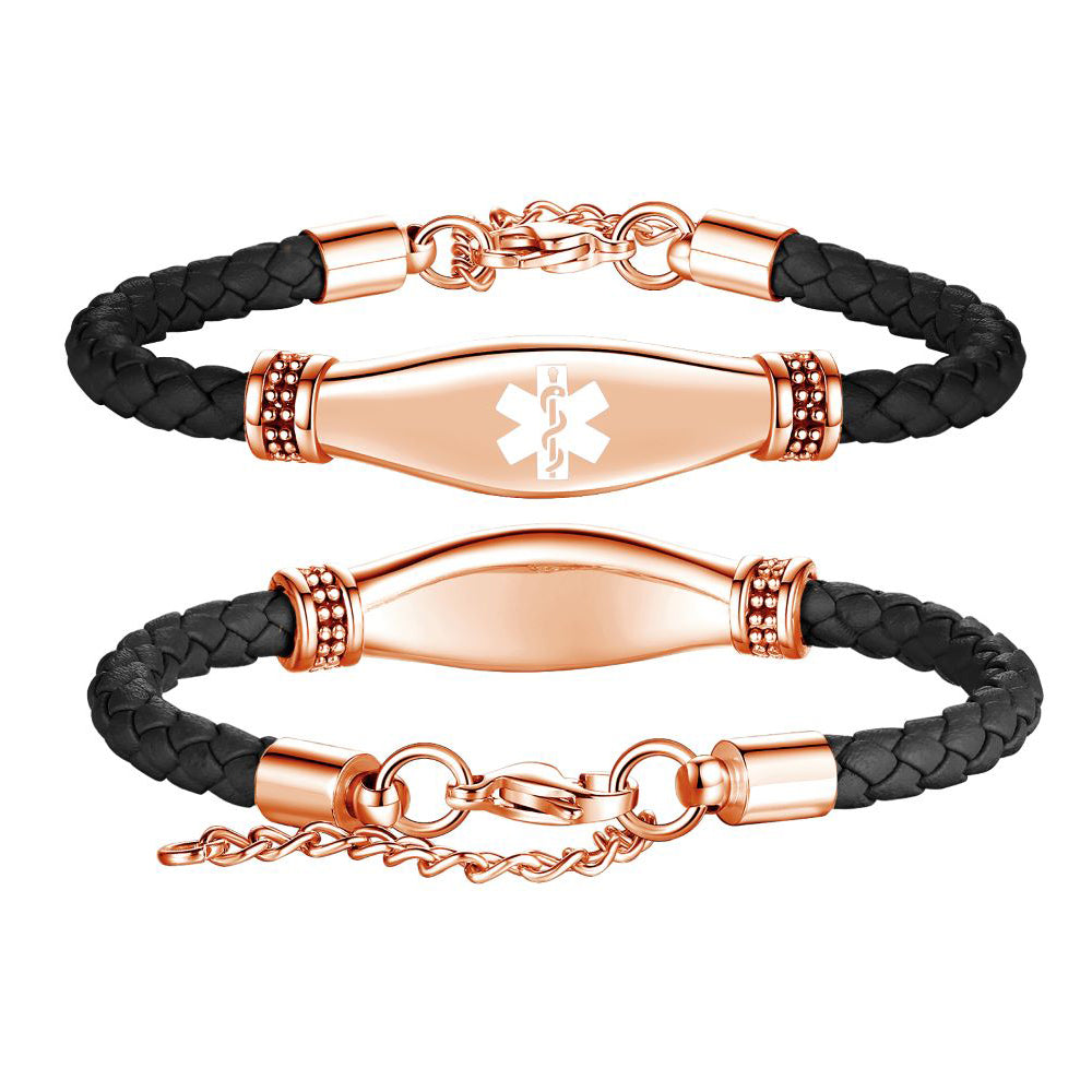 Women Beautiful Female Leather Medical ID Bracelets with free customiz engraving