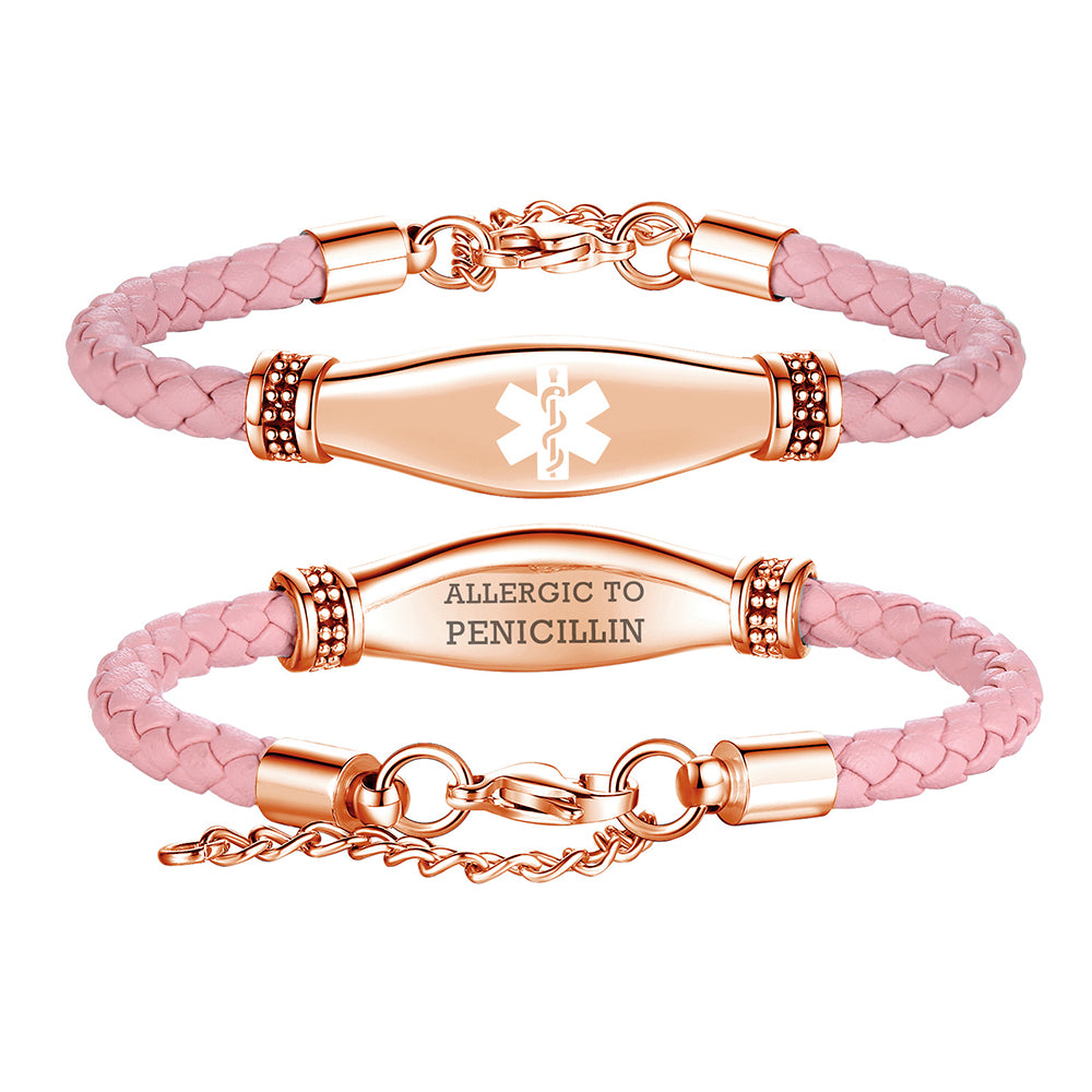 Beautiful Leather Medical Alert Bracelets for Women