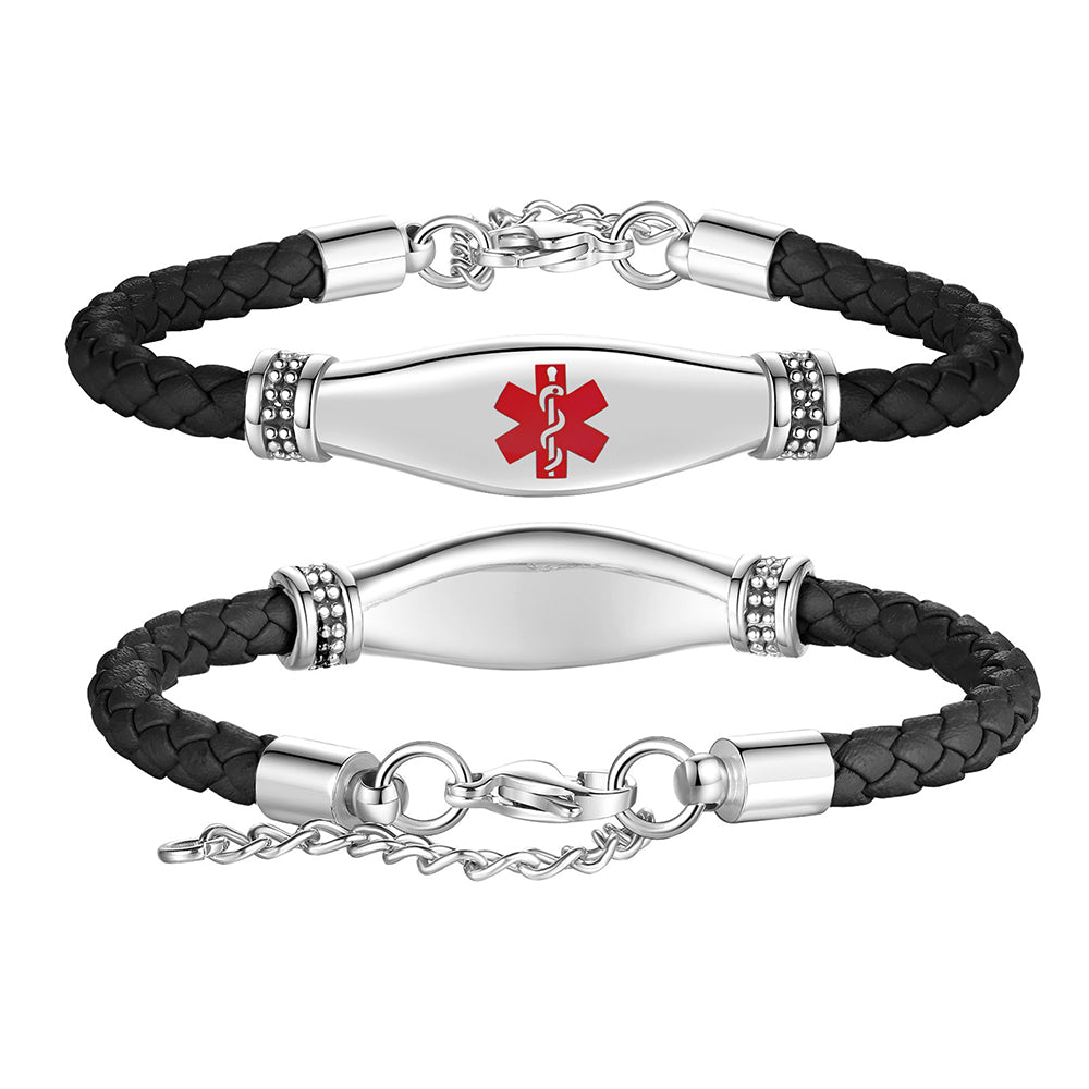 Women Beautiful Female Leather Medical ID Bracelets with free customiz engraving