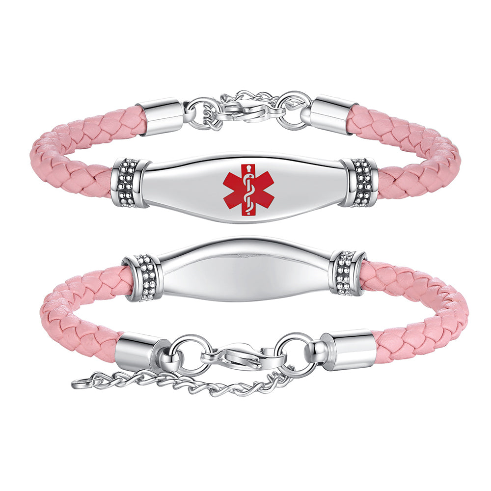 Women Beautiful Female Leather Medical ID Bracelets with free customiz engraving