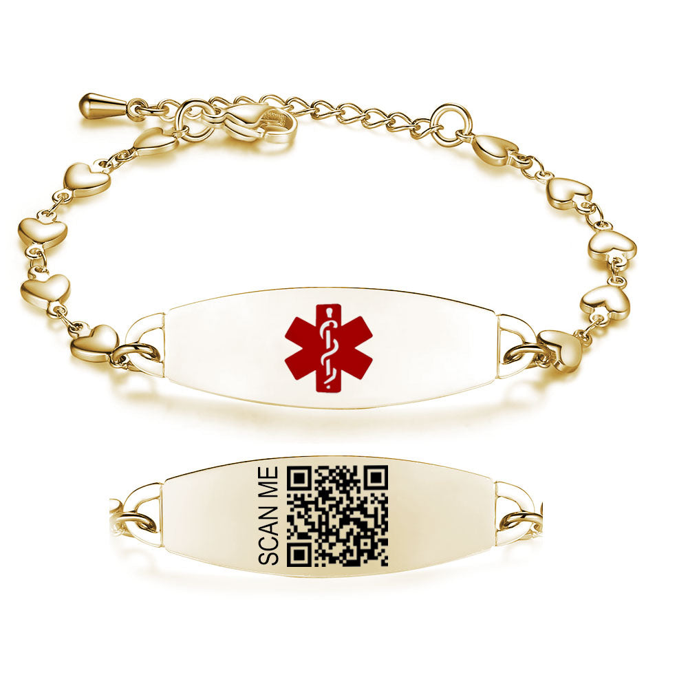 QR Code Medical Alert Bracelet for women and girls heart chain Medical id bracelet-digital health status page