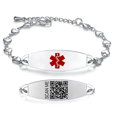 QR Code Medical Alert Bracelet for women and girls heart chain Medical id bracelet-digital health status page