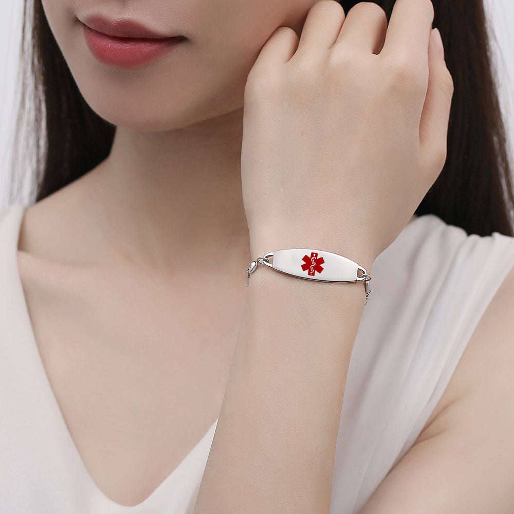 QR Code Medical Alert Bracelet for women and girls heart chain Medical id bracelet-digital health status page