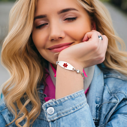 QR Code Medical Alert Bracelet for women and girls heart chain Medical id bracelet-digital health status page