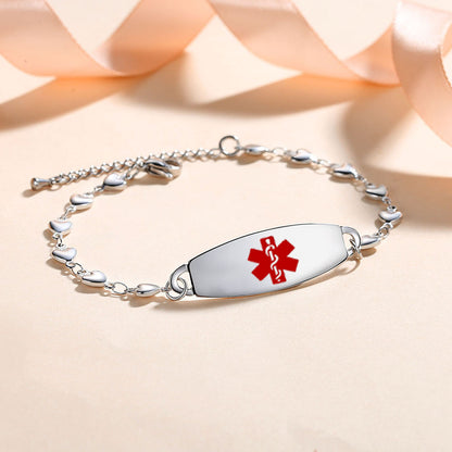 QR Code Medical Alert Bracelet for women and girls heart chain Medical id bracelet-digital health status page