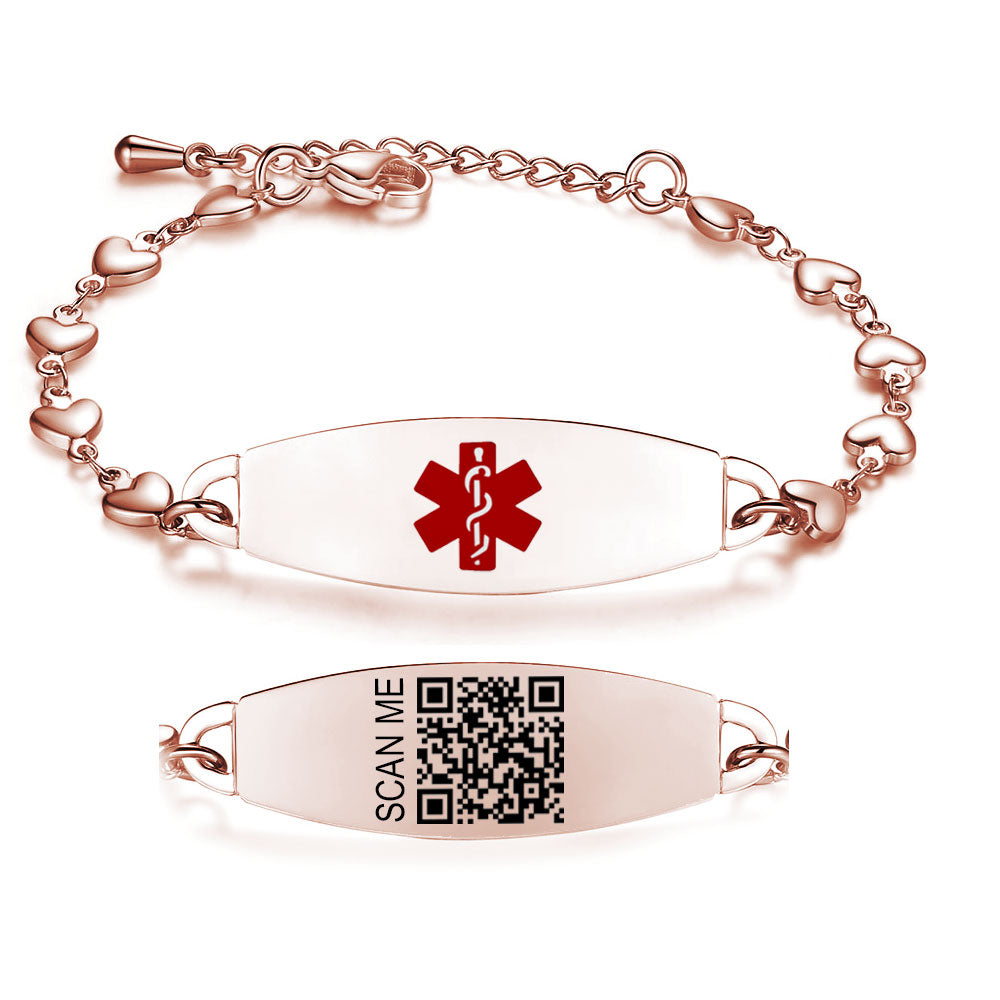QR Code Medical Alert Bracelet for women and girls heart chain Medical id bracelet-digital health status page