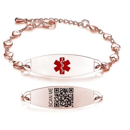 QR Code Medical Alert Bracelet for women and girls heart chain Medical id bracelet-digital health status page