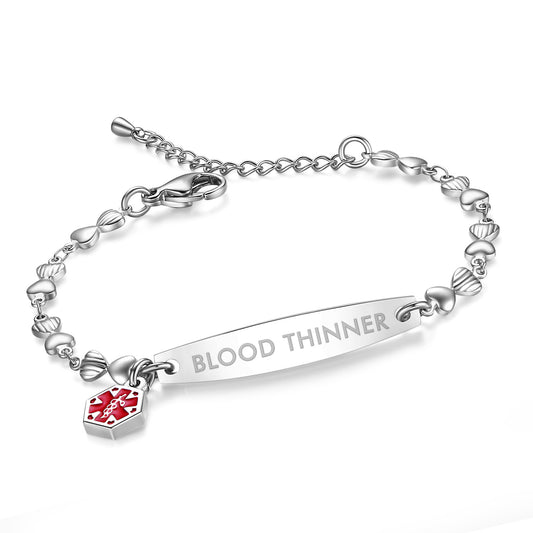 Heart Chain Medical Alert Bracelet for Women – 316L Stainless Steel | 14 Conditions Available