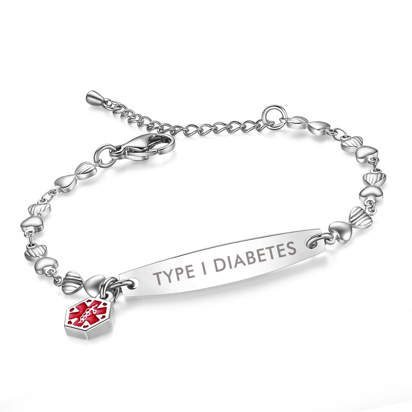 Heart Chain Medical Alert Bracelet for Women – 316L Stainless Steel | 14 Conditions Available