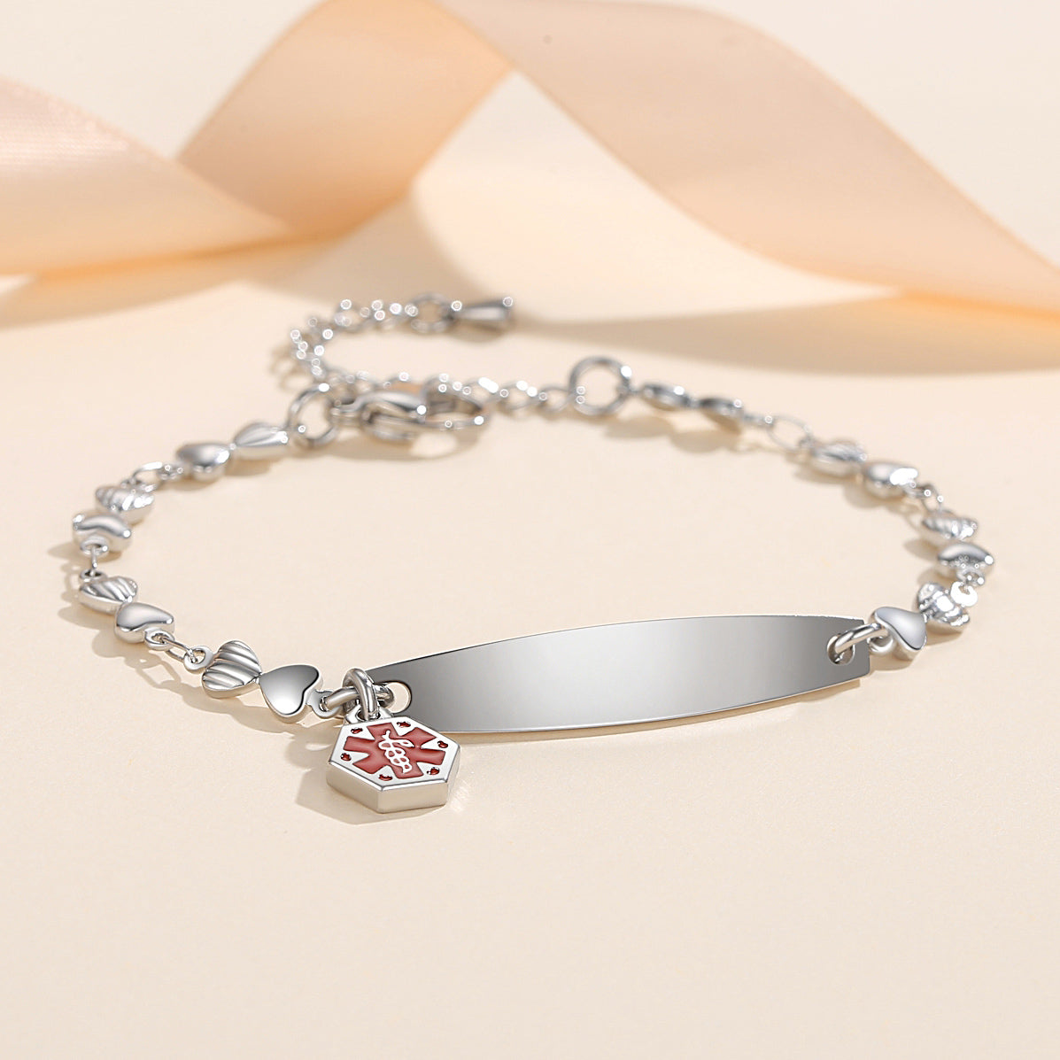 Custom Engraved Heart Chain Medical Alert Bracelet for Women – 316L Stainless Steel | Free Laser Engraving