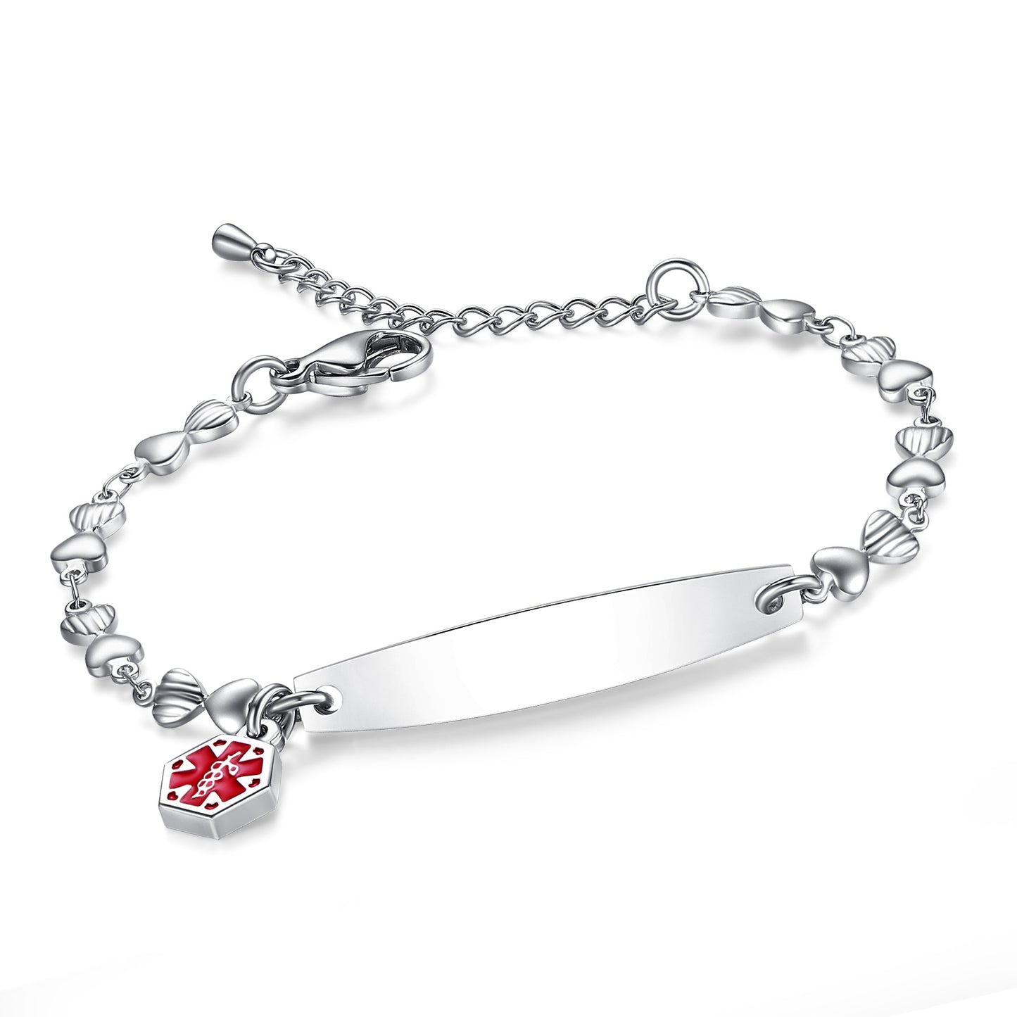 Custom Engraved Heart Chain Medical Alert Bracelet for Women – 316L Stainless Steel | Free Laser Engraving
