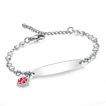 Custom Engraved Heart Chain Medical Alert Bracelet for Women – 316L Stainless Steel | Free Laser Engraving