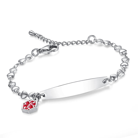 Custom Engraved Heart Chain Medical Alert Bracelet for Women – 316L Stainless Steel | Free Laser Engraving