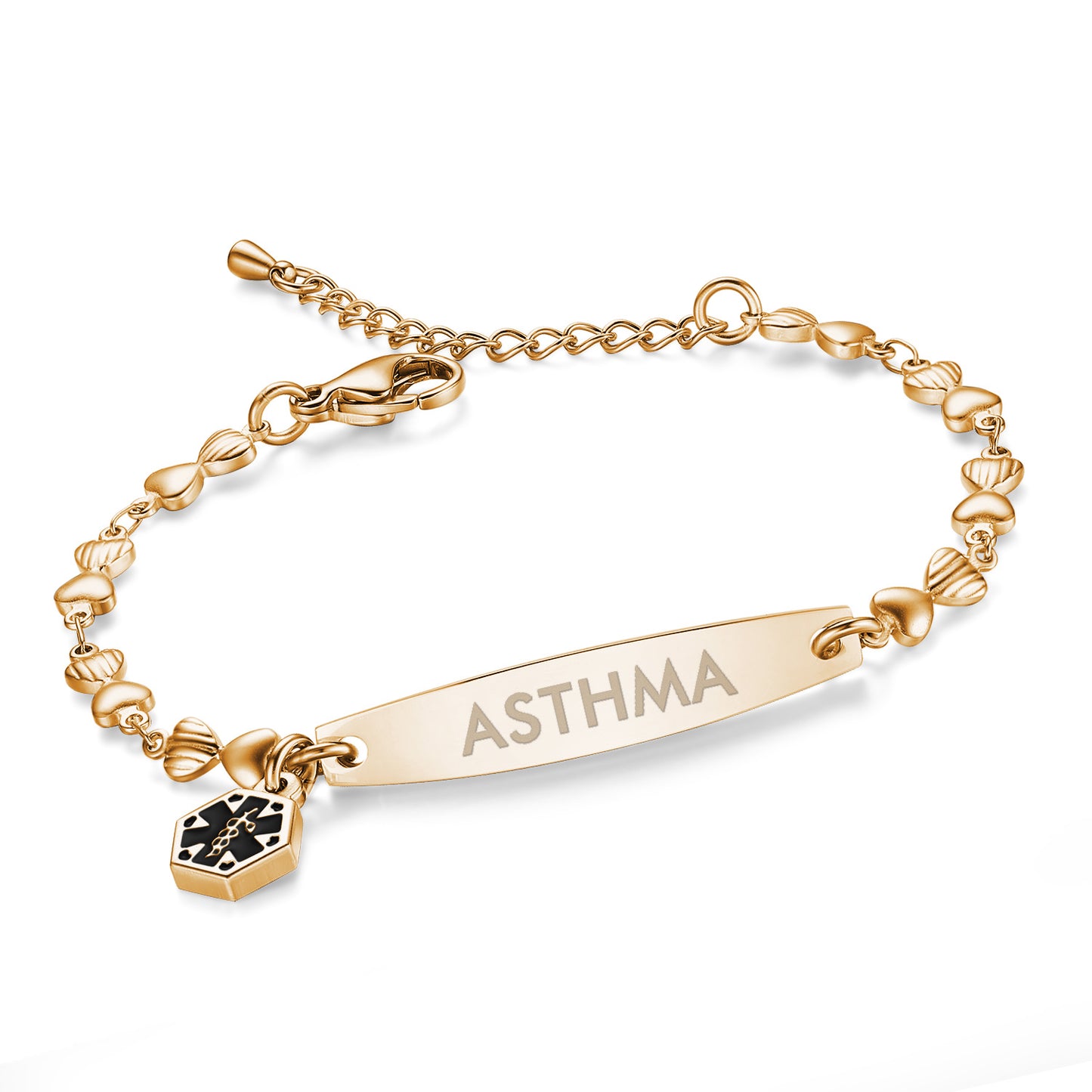 Heart Chain Medical Alert Bracelet for Women – 316L Stainless Steel | 14 Conditions Available