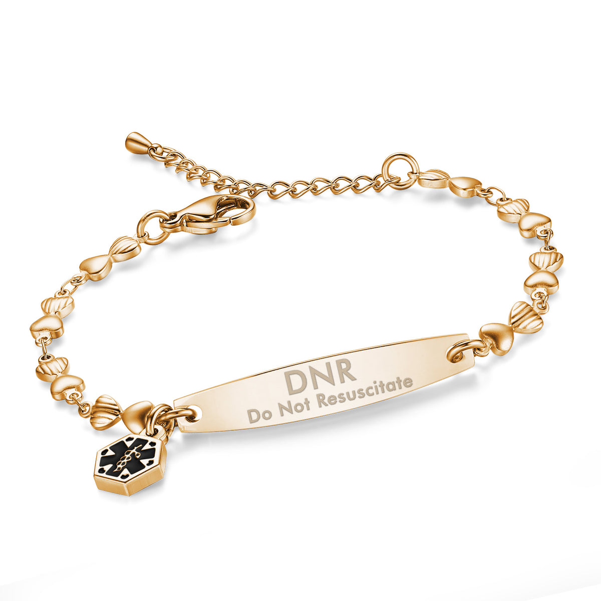 Heart Chain Medical Alert Bracelet for Women – 316L Stainless Steel | 14 Conditions Available