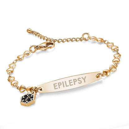 Heart Chain Medical Alert Bracelet for Women – 316L Stainless Steel | 14 Conditions Available