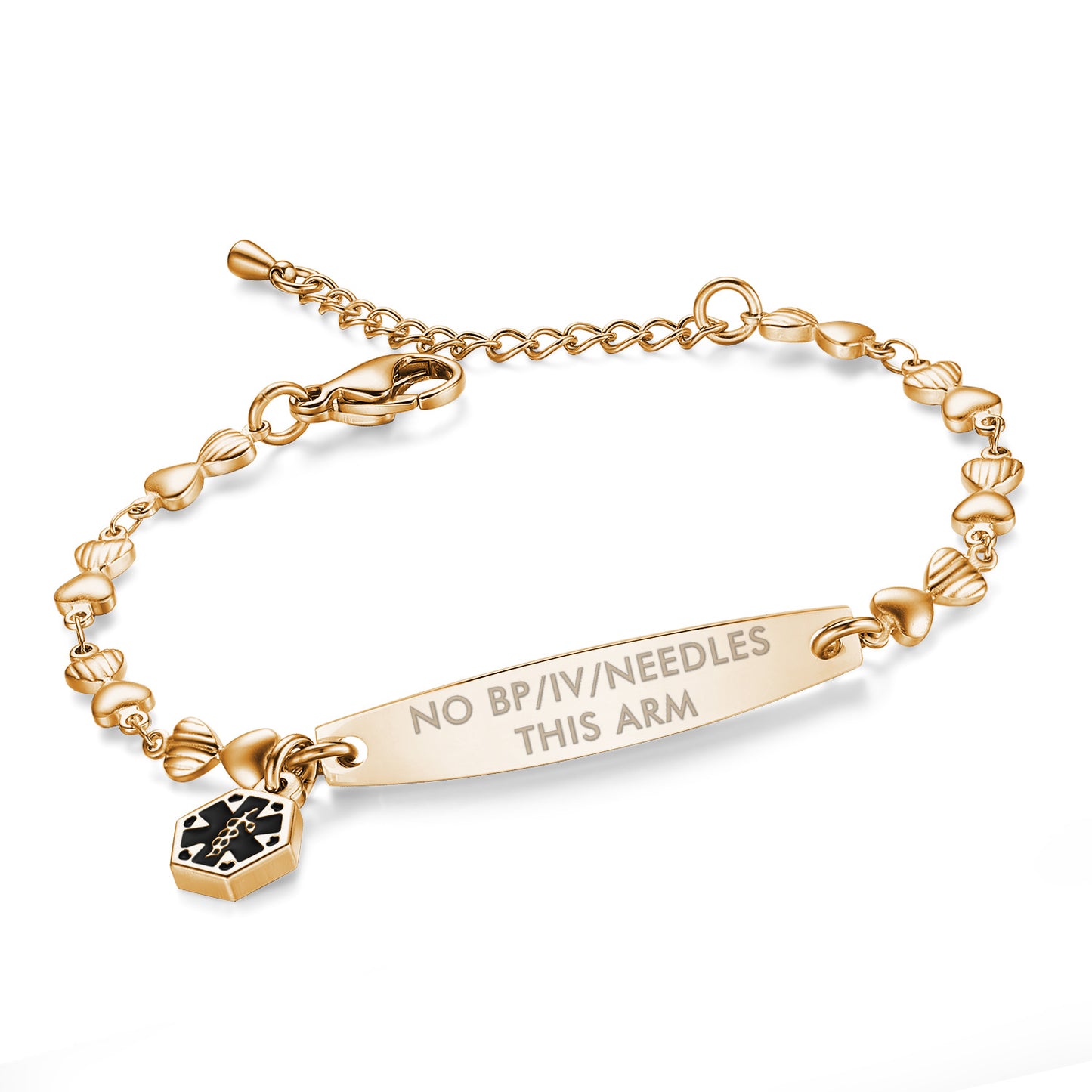 Heart Chain Medical Alert Bracelet for Women – 316L Stainless Steel | 14 Conditions Available