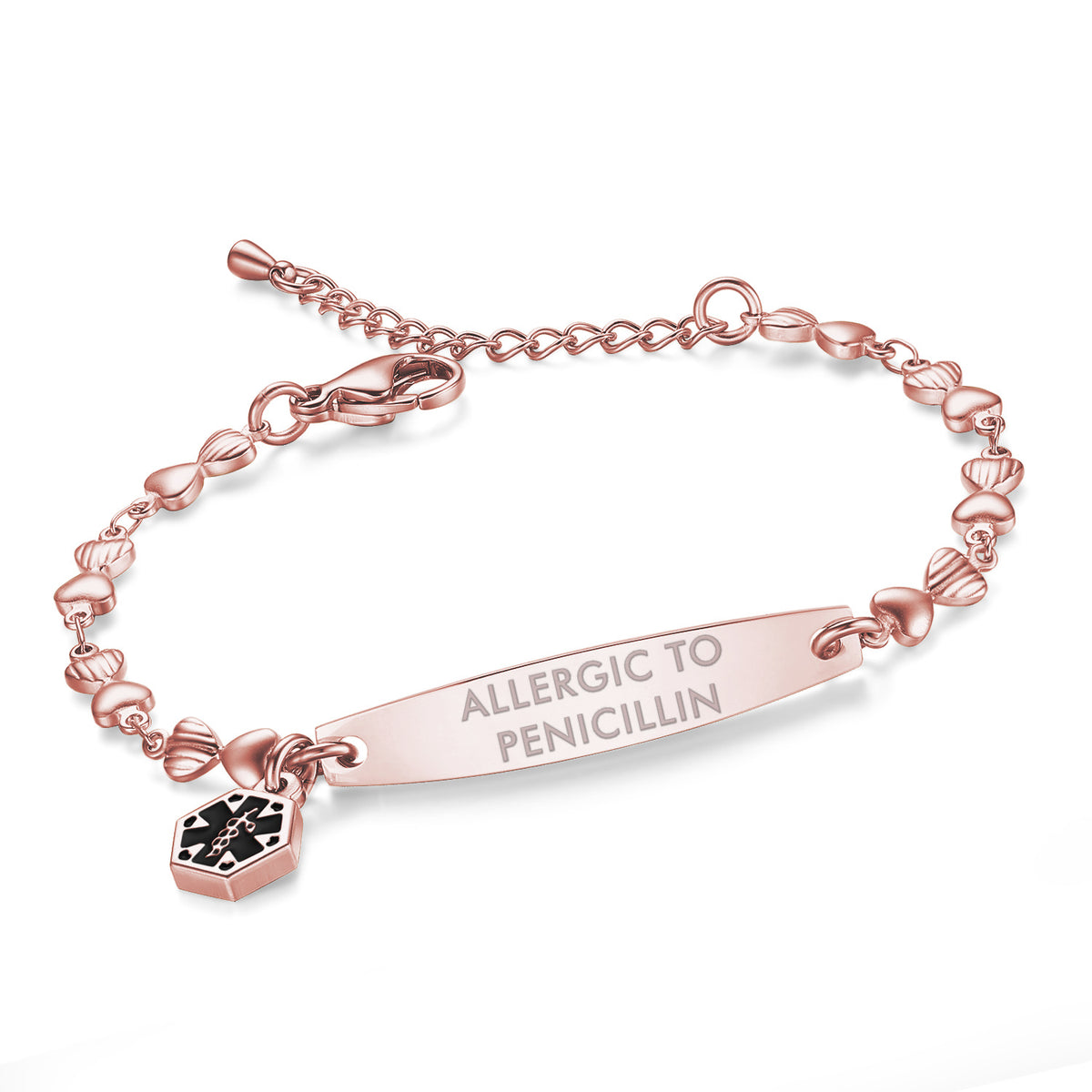 Heart Chain Medical Alert Bracelet for Women – 316L Stainless Steel | 14 Conditions Available