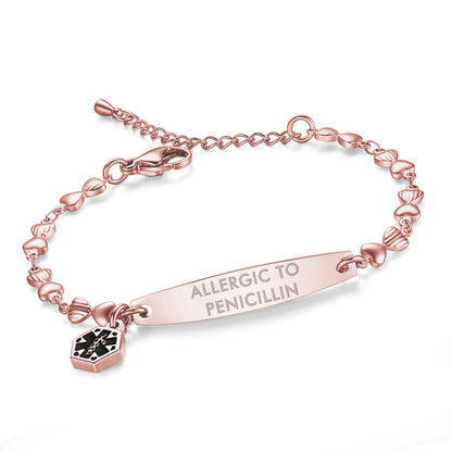 Heart Chain Medical Alert Bracelet for Women – 316L Stainless Steel | 14 Conditions Available