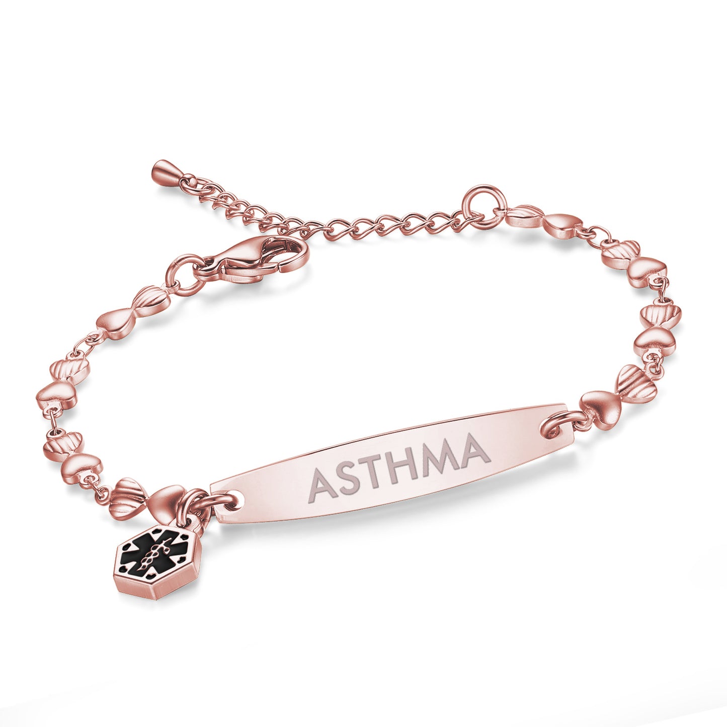 Heart Chain Medical Alert Bracelet for Women – 316L Stainless Steel | 14 Conditions Available