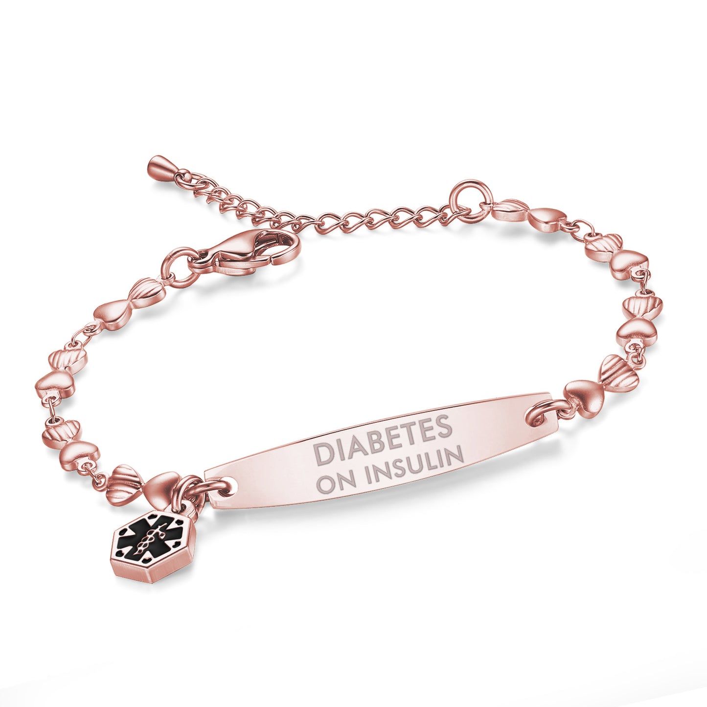 Heart Chain Medical Alert Bracelet for Women – 316L Stainless Steel | 14 Conditions Available