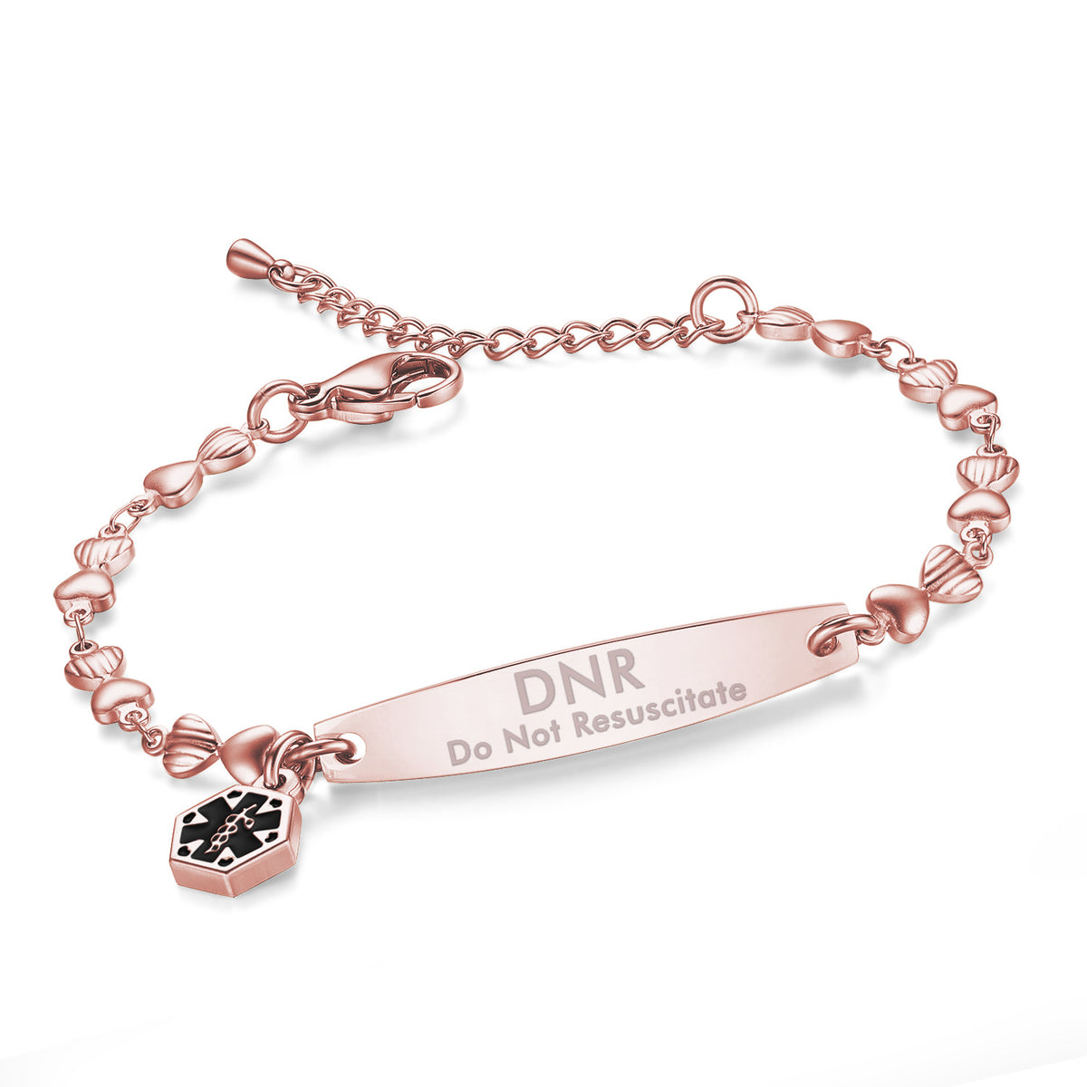 Heart Chain Medical Alert Bracelet for Women – 316L Stainless Steel | 14 Conditions Available