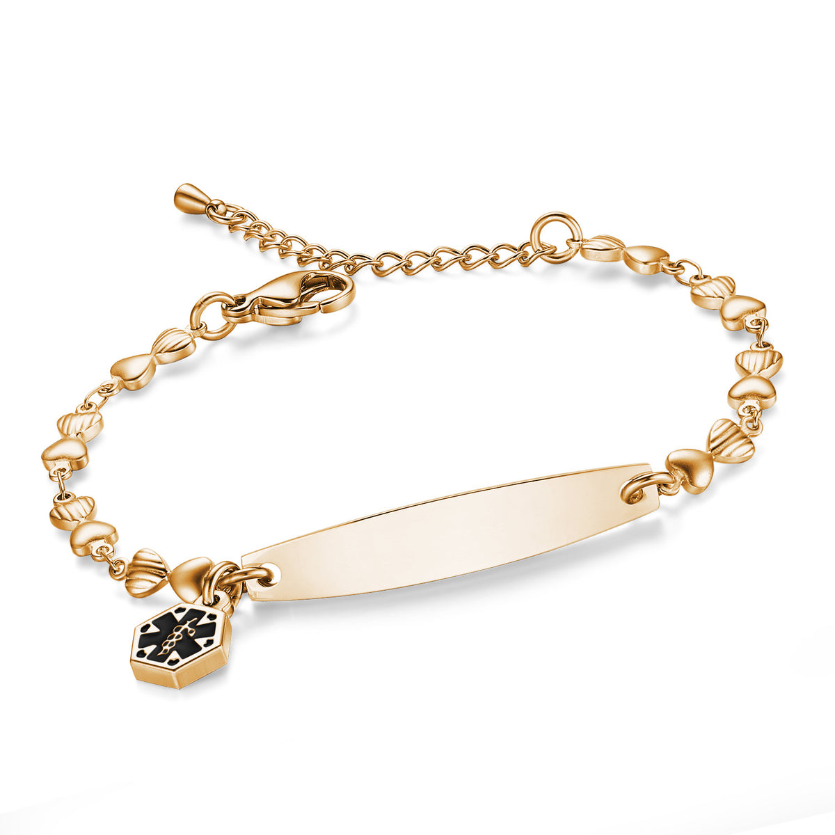 Custom Engraved Heart Chain Medical Alert Bracelet for Women – 316L Stainless Steel | Free Laser Engraving