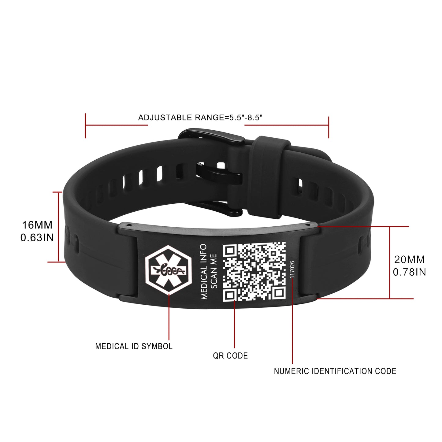 Medical ID Bracelet with QR Code for Women Men, Silicone Adjustable QR Code Medical Alert Bracelets,Dynamic Web Information