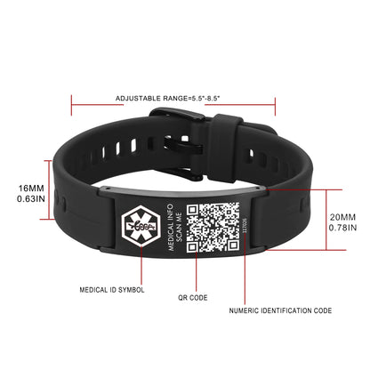 Medical ID Bracelet with QR Code for Women Men, Silicone Adjustable QR Code Medical Alert Bracelets,Dynamic Web Information