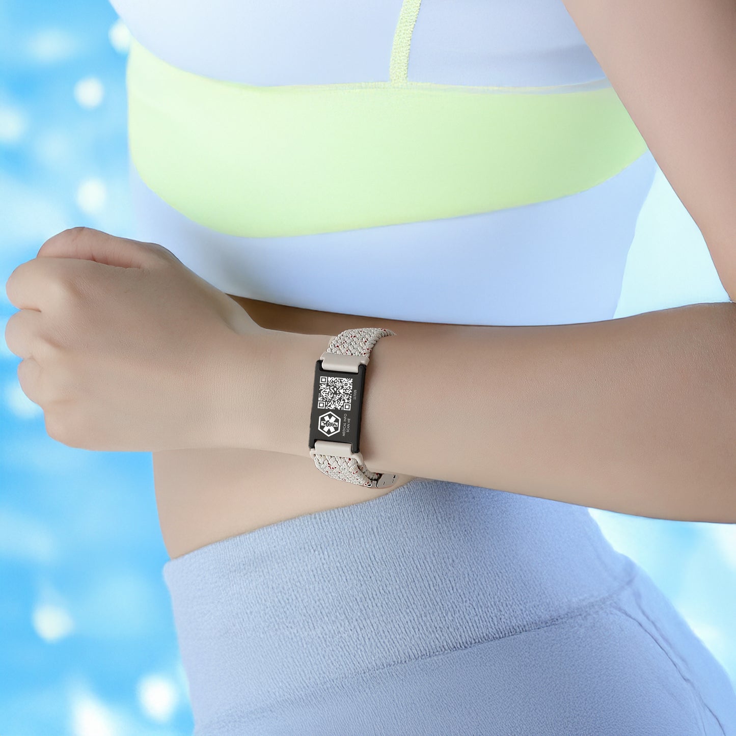 Elastic Strap Medical ID Bracelet with QR Code for Women Men